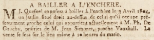 J Quesnel offered a garden next to his property for sale in Gazette de l'Ile de Jersey in 1804