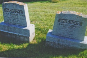 Headstones at the graves of Percy Charles John de Gruchy and his wife, at Gaspé