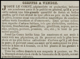 Josue Le Cornu advertised plants for sale at his shop at No 1 in 1870