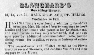 ... it must have become a substantial business by 1840, when it operated from Nos 13, 14 and 15 and her house porter and waiter were sent to the Harbour to meet guests arriving by steamer