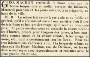 George Machon sold bricks and lime in 1839