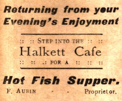Advertisement for the Halkett Cafe in Halkett Place