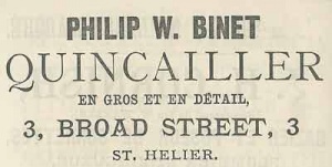 1892 advert for Binet's ironmongery in Broad Street