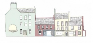 Artist's drawing of Dumaresq Street facade of threatened buildings