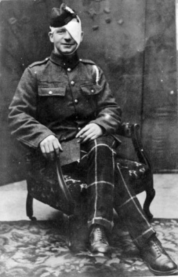 Private George Beasley of the 2nd Battalion Highland Light Infantry home on leave in March 1915 recovering from wounds received on the Belgian frontier in October 1914. He was staying with his parents who lived at 4 Don Road, St Helier and would not go back to the front, being discharged from the army a few months later.