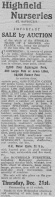 The nursery stock at Highfield was offered for sale after Margaret Smith, nee Clay's death in 1922 ...