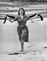 Cecile Paoli on the beach at St Brelade for a publicity shoot