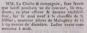 In the 1789 Gazette de l'Ile de Jersey La Cloche and Company advertised the sale of mahogany on the new quay