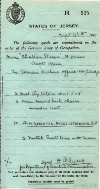 Tables and chairs taken from Chateau Plaisir were used to furnish the German Harbour Office