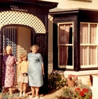 Sue Mc Nair sent us this picture of herself with her grandmother Leonie Le Breuilly, nee Belhomme, and aunt Germaine at the family home, Villa Marguerite