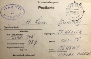 A card received by Solicitor H Luce from a friend in Laufen internment camp during World War 2