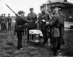 An inspection at St Peter's Barracks, photographed by Percival Dunham