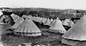 A militia camp on Mutton's Field on Mont de la Ville