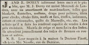 J and R Dorey, of Rue de Derriere, advertised the arrival of new stock from London in Chronique de Jersey in 1925