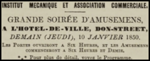 A soiree at the Hotel de Ville, advertised in Chronique de Jersey in 1850