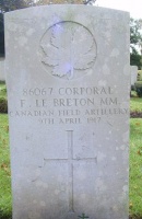 The grave of Great War casualty Francis Le Breton at Ecoivres Military Cemetery, Mont-St-Elois