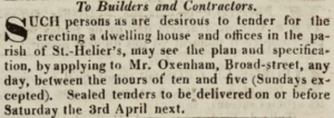 Tenders were invited by Mr Oxenham for building a new house in Broad Street in 1819