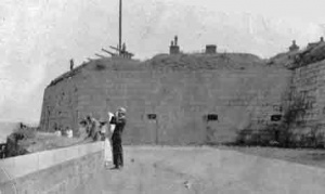 The guns above Fort Regent ready to fire a 21-gun welcoming salute