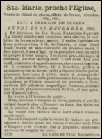 The heirs of the late Francois Fleury sold his livestock and farm equipment in 1890