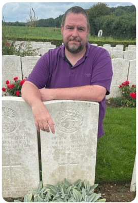 Virgile's great-grandson Simon visited his grave in 2023