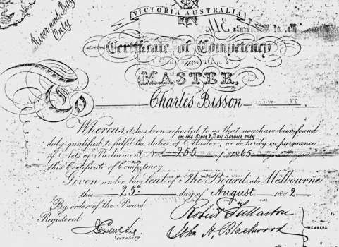Charles Bisson's Master's Certificate, restricted to the lakes and inland waterways