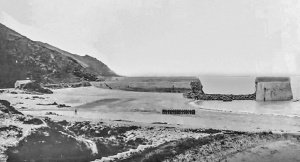 A troop of soldiers on the beach after the second storm damage
