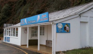 The original Colleen's Cafe at Greve de Lecq viewed from the west