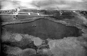 An aerial view of the pond taken shortly after the opening of Jersey Airpirt in 1937