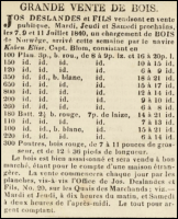 In July 1840 Josue Deslandes and Son gave a detailed breakdown in and advert in Chronique de Jersey of Norwegian wood to be sold over three days