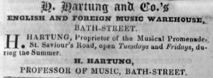 H Hartung taught music and sold sheet music on two days a week in 1837