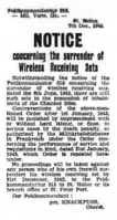 An ‘Evening Post’ notice requiring the surrender of wirelesses