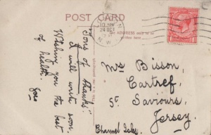 A postcard sent to a Mrs Bisson in St Saviour from London in 1931