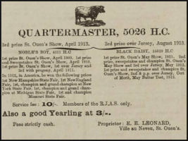 Emile Edouard Leonard, from Cherbourg, France, farmed at Brampton Farm, Ville au Neveu, St Ouen, in 1914 and advertised his bull in the Chronique de Jersey. He married Alice Rachel de La Haye