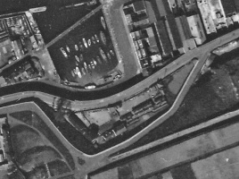 Aerial view of prisoner-of-war camp at Pier Road