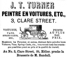 1887 advert from L'Almanach de la Gazette de Jersey for John Thomas Turner's carriage painting business