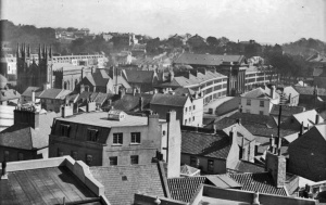 A view over St James' Street and Don Road, showing the church and Royal Crescent