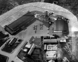 An aerial view of the airport and its forecourt