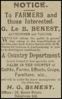 G Le B Benest expanded his auctioneer's business when his three sons left the Army in 1920 and returned to join him