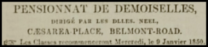 The Neel sisters ran a boarding school for girls in Belmont Road in 1850