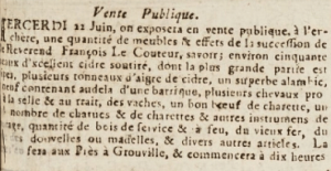 Furniture and household effects at Grouville were advertised for sale in 1809 by the heirs of the Rev Francois Le Couteur
