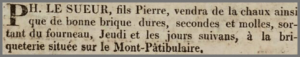 This 1825 advert suggests that they came from brickworks at Mont Patibulaire