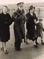 Morris Carver with his wife Ada, nee Fosse, son Peter and Doris Le Houerou, nee Fosse, before his departure to war from the harbour