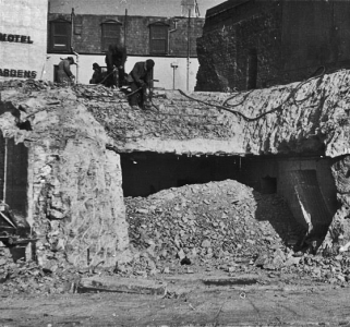 Conway Street air raid shelter demolition in 1956. The site was eventually incorporated into the Pomme d'Or Hotel