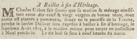 In 1805 Charles Cabot advertised for sale a house and 20 vergees near Jardin d’Olivet, Trinity