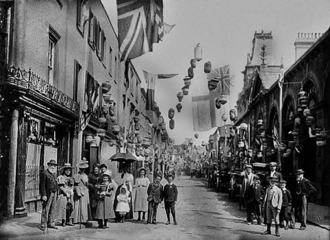 This picture shows the same buildings at ground level, and it was definitely taken in 1897 during the celebrations for Queen Victoria's diamond jubilee