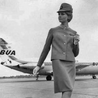 BUA hostess in front of a BAC-111 in the late 1960s