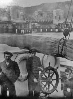 Adolphus Queree on board his ketch Louise Ernest in 1914
