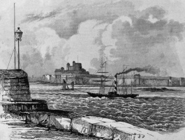 A print of a paddle steamer leaving the harbour