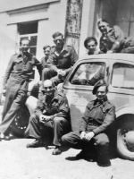 An amateur photo of liberating troops outside the Beaufort Hotel