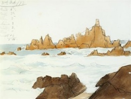 Ouless drawing of the lighthouse under construction